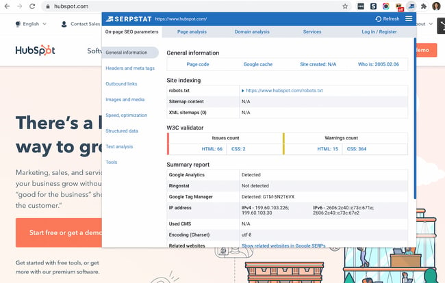 Extensões do Chrome para mídias sociais: Serpstat Website SEO Checker