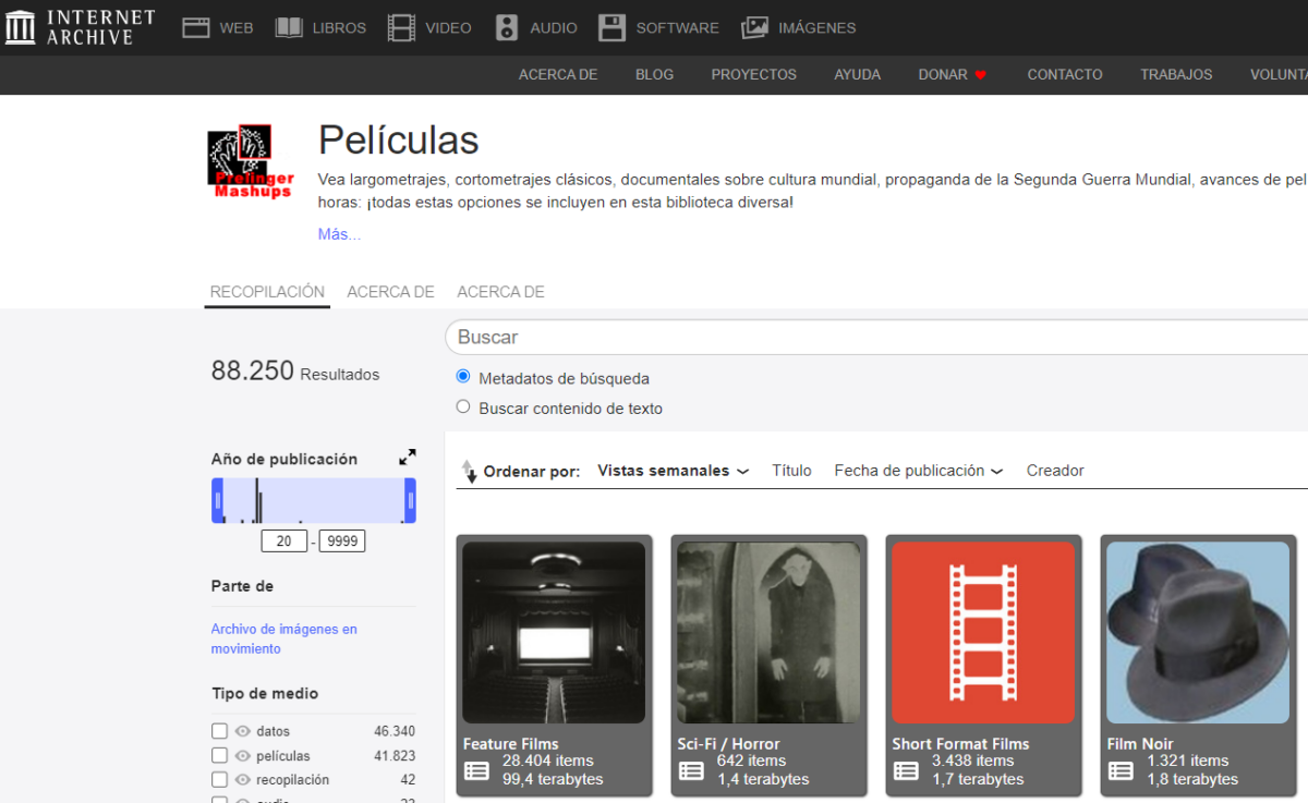 Internet Archive, sites para assistir filmes grátis.