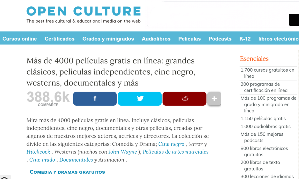 Cultura Aberta, páginas para assistir filmes grátis.