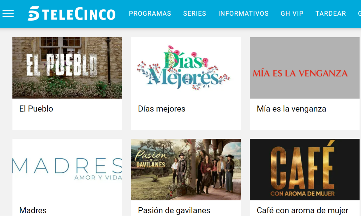 Telecinco, página para assistir séries.